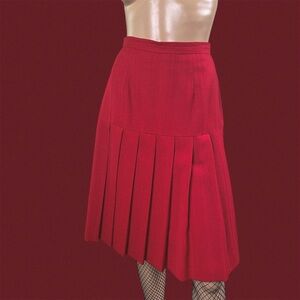 Cherry red vintage high waisted pleated midi skirt